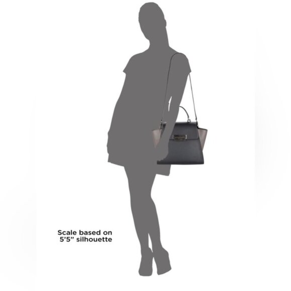 Zac Posen Eartha Bag Colorblock Leather Satchel Top Handle Black Grey - Picture 3 of 16